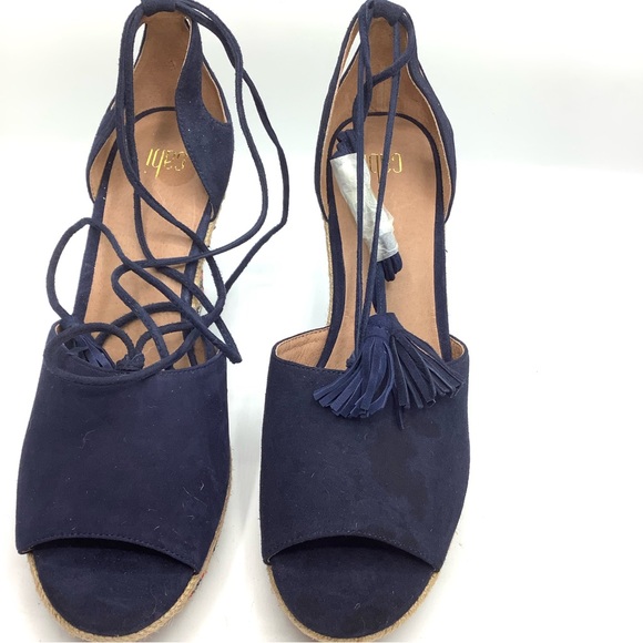 Cabi Isla Navy Suede Wedge Espadrille Boho Sandals - Picture 5 of 5